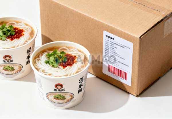 杯装米粉企业贴标设备应用现场